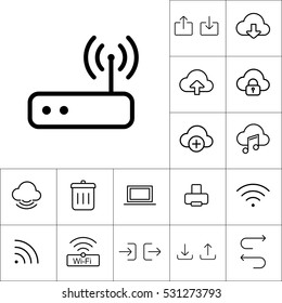 thin line wi-fi router icon on white background, web internet icons set