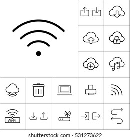 thin line wi-fi, wireless icon on white background, web internet icons set