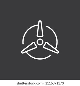 thin line wind turbine, alternative energy icon on dark background