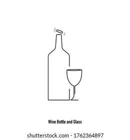 Thin line wine bottle and wine glass icons on white background. Alcoholic beverage bottle vector. Logo for bar menu. Editable stroke. Eps10.