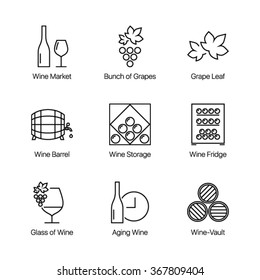 Thin line wine icons set isolated on white background. Web graphics simple mono outline symbol collection. Premium quality best modern linear stroke vector logo concept pictogram pack.
