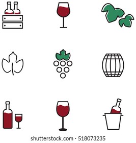 Thin line wine icons set