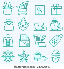 Thin line winter and Christmas time icons set for web design, applications and infographics