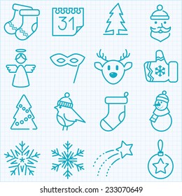 Thin line winter and Christmas time icons set for web design, applications and infographics