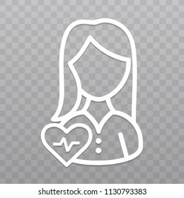 Thin line woman with Heartbeat icon. Healthcare icon on transparent background.