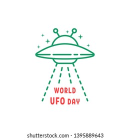 thin line world ufo day icon. concept of aliens visit the earth for research and unidentified flying object. flat color simple modern logotype graphic stroke art design isolated on white background