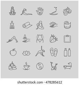 Thin line yoga icons. health life icon set