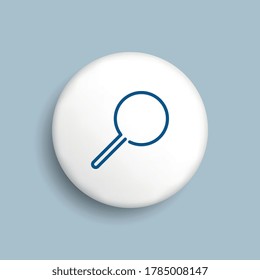 Lente de zoom de línea delgada con icono de manija sobre un botón blanco realista en un fondo azul