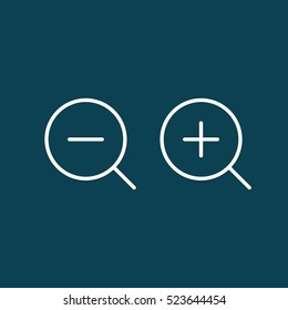 thin line zoom magnifier icon on blue background