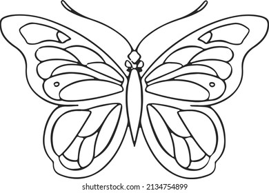 Thin linear butterfly monochrome vector illustration