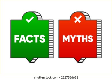 Thin linear geometry speech banner with facts and myths. Concept of thorough fact checking or easy compare evidence. Vector illustration.