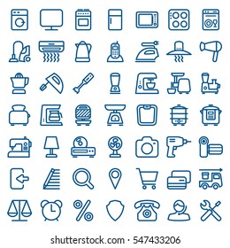 Thin linear icon set of household appliances and electronics. Home appliances icons set for web and mobile. Vector illustration