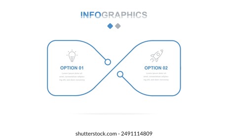 Thin linear infographics for business with icons consisting of 2 stages or options. It can be used in a presentation, on a website, chart, report	