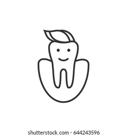 thin linear label of children dentistry. concept of healthcare of kids teeth or procedure of therapy in dental office. flat trend modern logotype simple graphic art design isolated on white