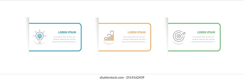 Thin linear three-stage rectangular infographics for business presentation. Instructions from the three stages of the task	