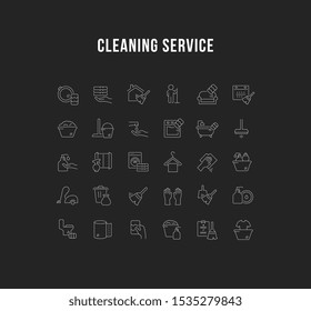 Thin linear white icons of cleaning service