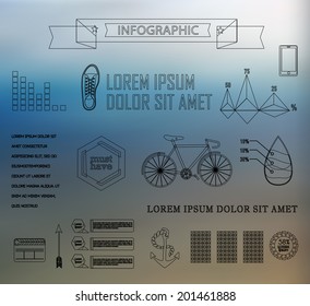 Thin linebusiness Infographics, plat elements. Options, diagram on blur landscape can be used for workflow layout, banner, step up options,  number options,  web template