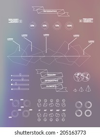 Thin linebusiness Infographics, plat elements. Options, diagram on blur landscape can be used for workflow layout, banner, step up options,  number options,  web template