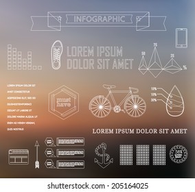 Thin linebusiness Infographics, plat elements. Options, diagram on blur landscape can be used for workflow layout, banner, step up options,  number options,  web template