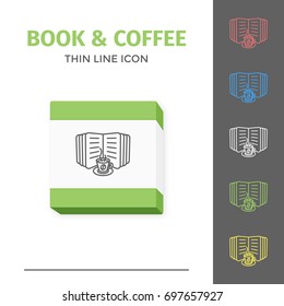 Thin lined book icon. Vector isolated on white outlined sign of opened book in front view. Concept of self education or distance learning