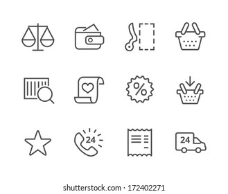 Thin lined icons related to e-commerce.