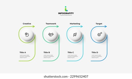 Thin lines with 4 options. Horizontal progress infographic. Concept of four steps of business timeline