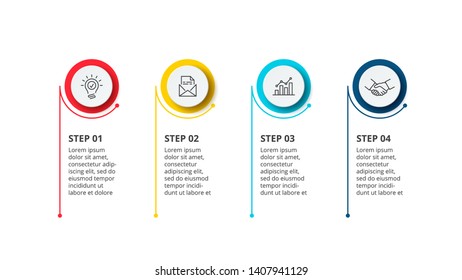 Thin lines with circles for infographic. Template for diagram, graph, presentation and chart. Business concept with 4 options, parts, steps or processes.