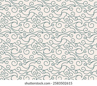 Thin lines clouds background Japanese seamless pattern vector	
