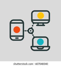 Thin lines connection icon outline of big data center group cloud computing system internet protection password access technical instrument vector illustration.
