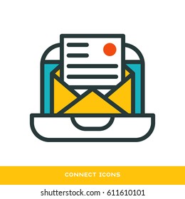 Thin lines connection icon outline of big data center group cloud computing system internet protection password access technical instrument vector illustration.
