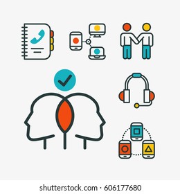 Thin lines connection icons outline set of big data center group cloud computing system internet protection password access technical instrument vector illustration.