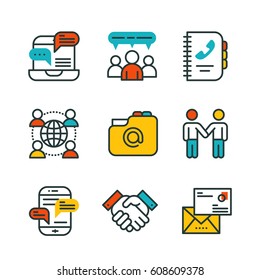 Thin lines connection icons outline set of big data center group cloud computing system internet protection password access technical instrument vector illustration.