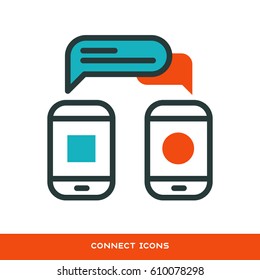 Thin lines connection phone icons outline of big data center group cloud computing internet protection password access technical instrument vector illustration.