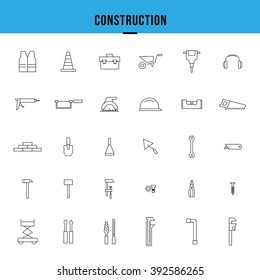 Thin lines construction icons set
