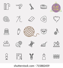Thin lines fabric, sewing, tailor, knitting vector icons. Set of accessories for handmade hobby illustration
