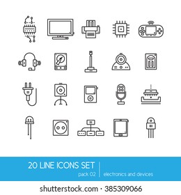 Thin lines icon collection - household appliances, electronics and devices.