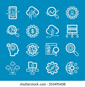 Thin lines icons set of big data center