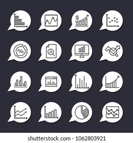 Thin lines icons set of chart diagram concept, data calculation and statistic report. Modern infographic outline vector design, simple logo pictogram.