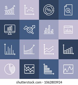 Thin lines icons set of chart diagram concept, data calculation and statistic report. Modern infographic outline vector design, simple logo pictogram.