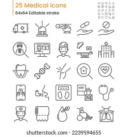 Thin lines icons set of medical