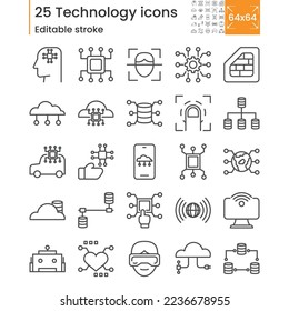 Thin lines icons set of technology