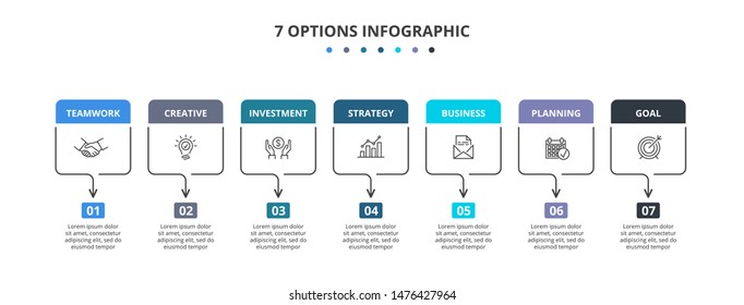 Thin lines rectangles with color elements. Seven infographic elements. Business template for presentation.