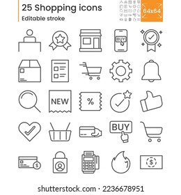 Líneas delgadas comprar y conjunto de iconos de ecommerce