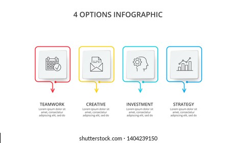Thin lines with squares for infographic. Template for diagram, graph, presentation and chart. Business concept with 4 options, parts, steps or processes.