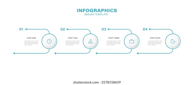 Thin lines vector infographic design template with 4 steps or options