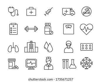 Thin lines web icon set - Medicine and Health symbols