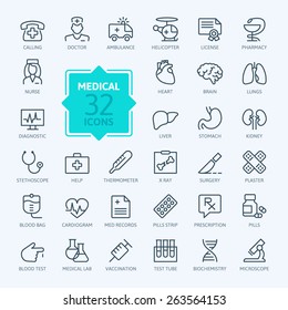 Thin Lines Web Icon Set - Medicine And Health Symbols 