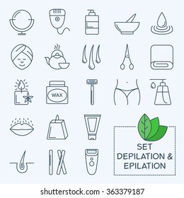 Thin lines web icon set - Depilation and epilation