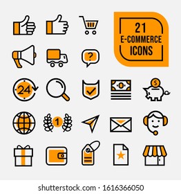 Thin lines web icons set - E-commerce, shopping