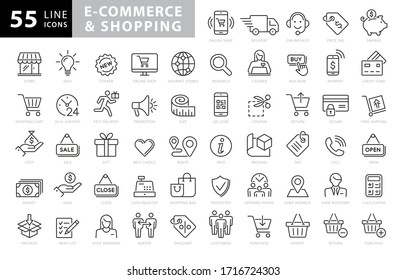 Thin lines web icons set - E-commerce, shopping